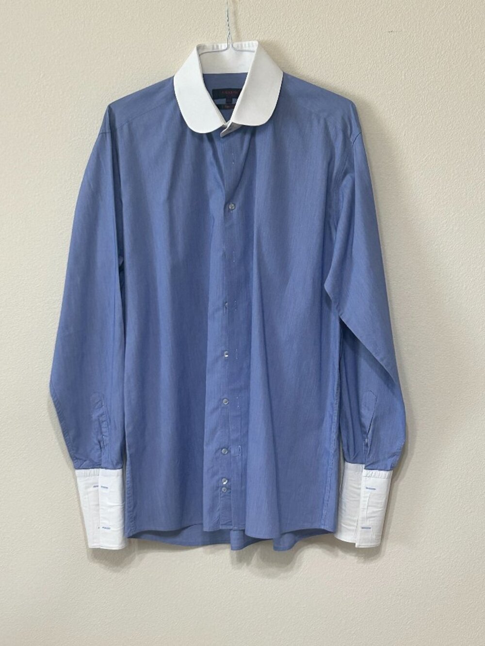 Axxess Men's 2XL Blue White Contrast Collar French Cuff Dress Shirt